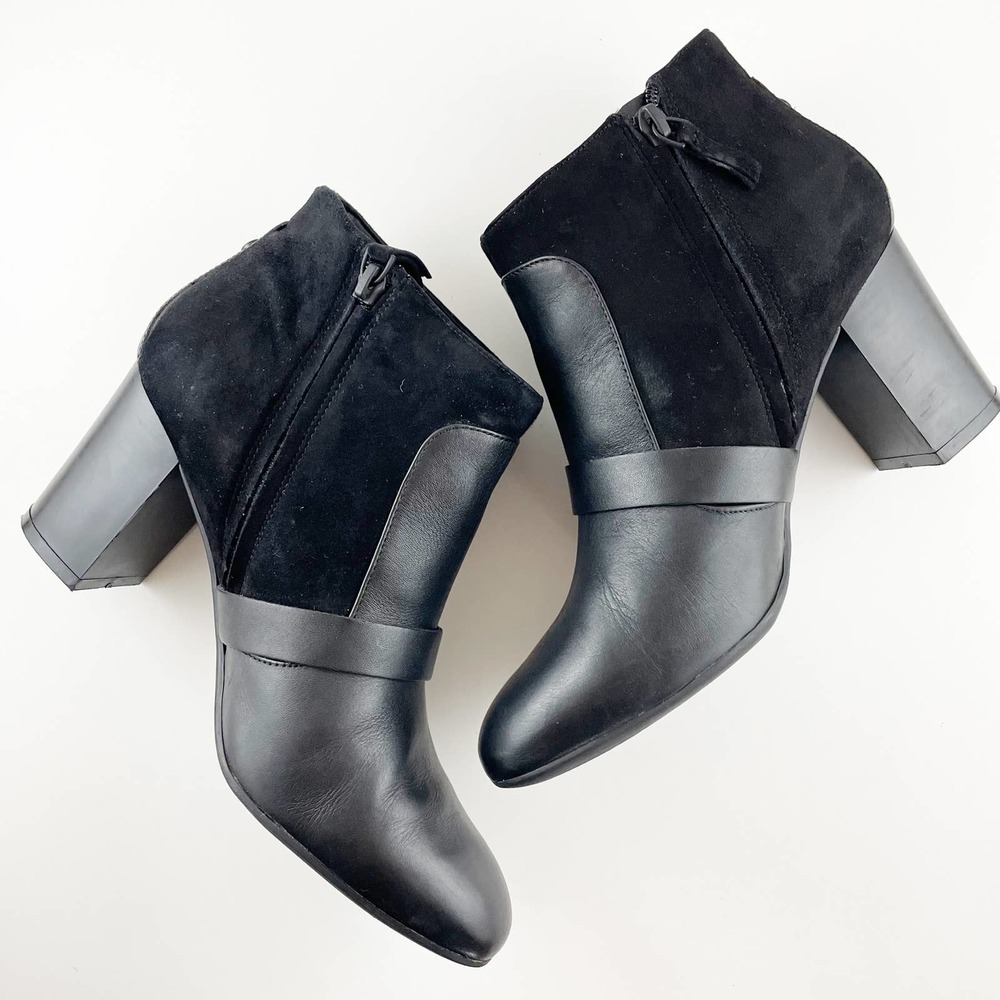 Easy Spirit Arietta Ankle Boots Black Leather/ Suede Combo Sz 9